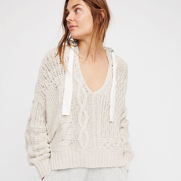 Free People Sweaters | Free People Tierra Cable Knit Hoodie | Color: Cream/Gray | Size: Xs | Bohoromantic's Closet